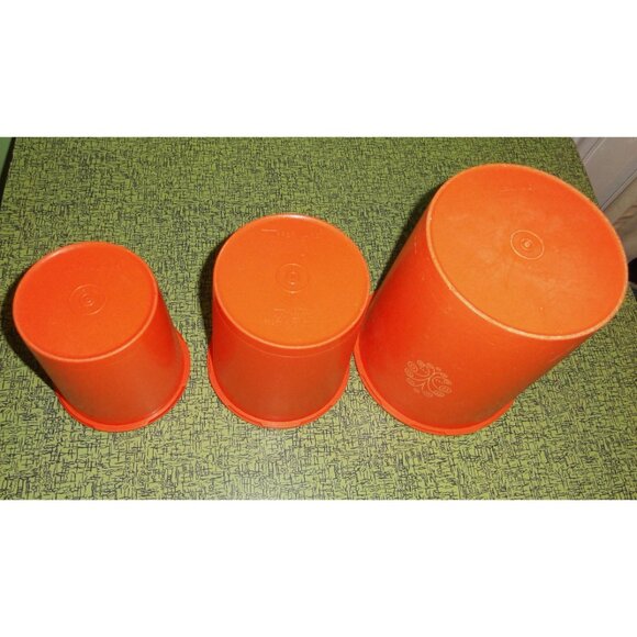 Vintage Orange Tupperware Nesting Canister Set of 3 servalier mcm 1970s storage - Picture 15 of 16